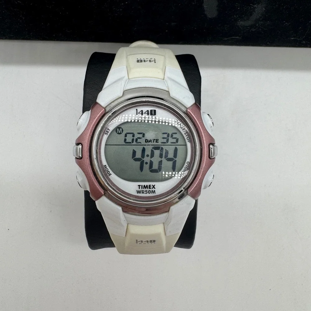 Timex 1440 Sports Digital Watch White Rose Gold T5G881 Indiglo WR50M Mens Womens